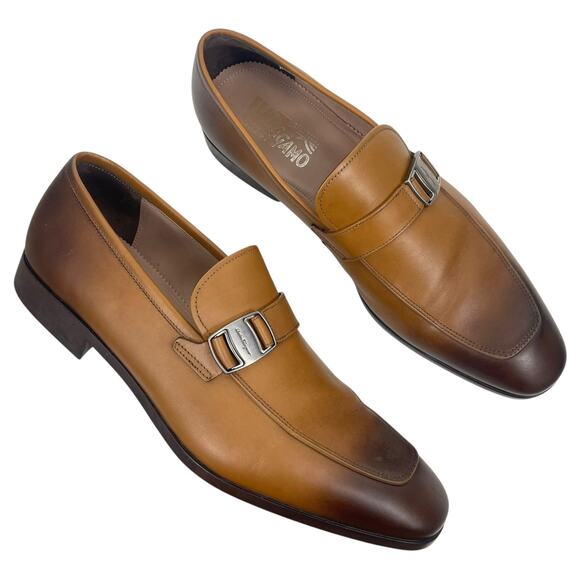 Salvatore Ferragamo Benson Burnished Side Buckle Leather Loafer Size 11E - Picture 1 of 13